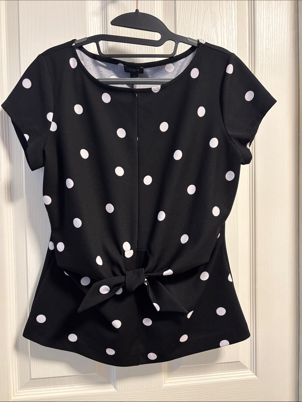 Ann Taylor Factory Black and White Polka Dot Tie-Front Blouse